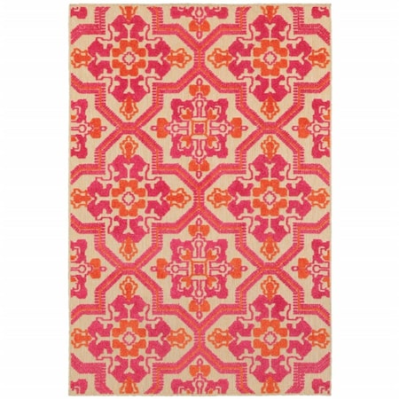 Homeroots 7 x 10 ft. Pink & Orange Medallion Indoor & Outdoor Area Rug 384334